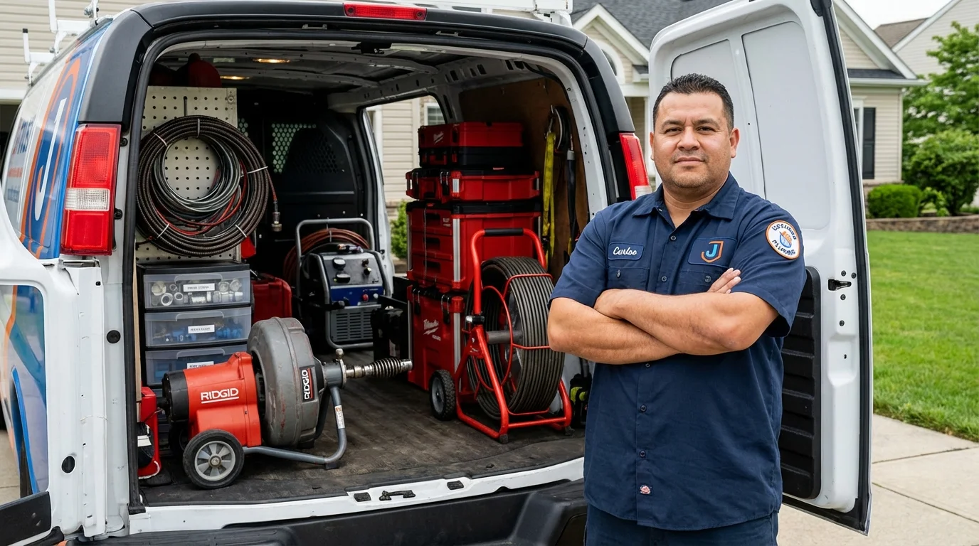 Professional drain cleaning equipment and Johns Plumbing LLC plumber in Sherburn