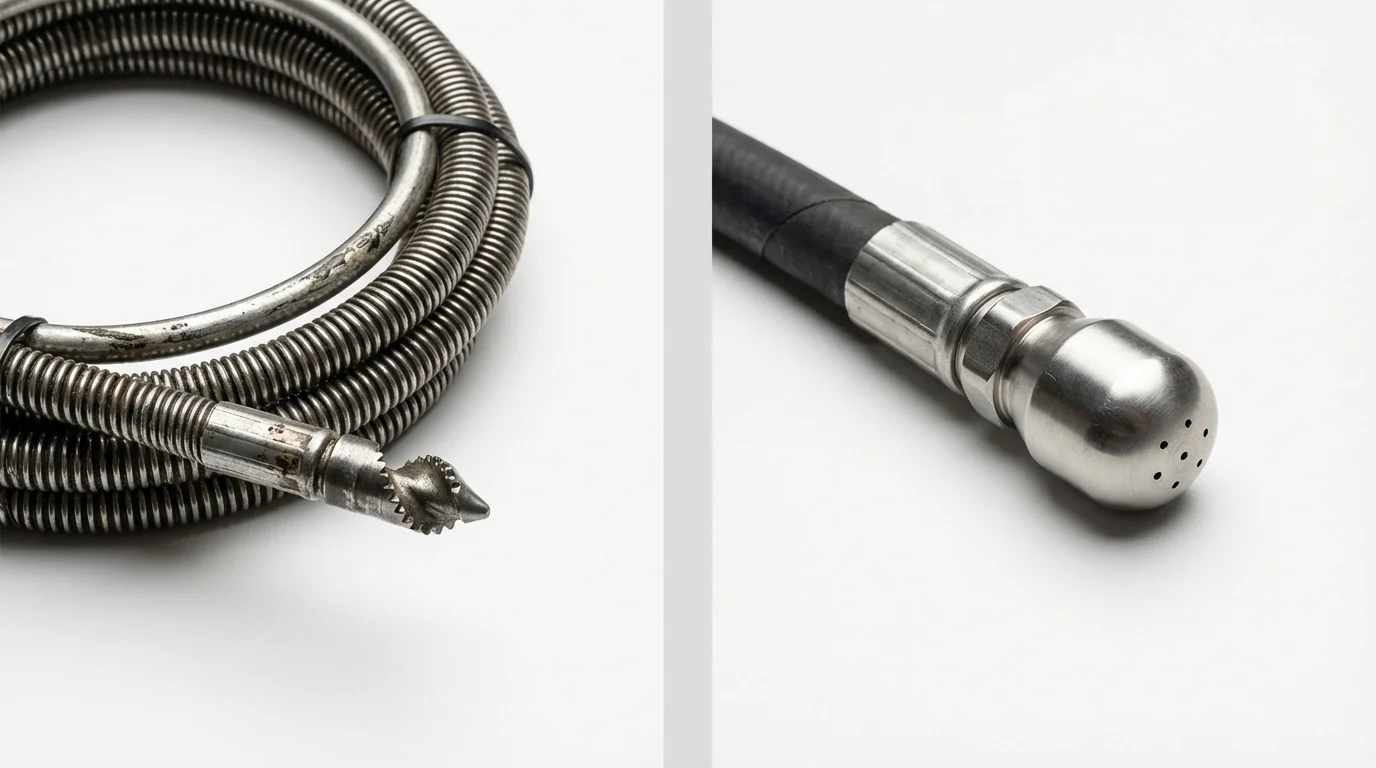 Drain snake cable and hydro jetting nozzle used for drain cleaning in Sherburn, MN