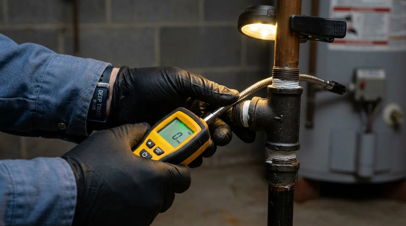 Gas leak detection with electronic sniffer by Johns Plumbing LLC in Sherburn