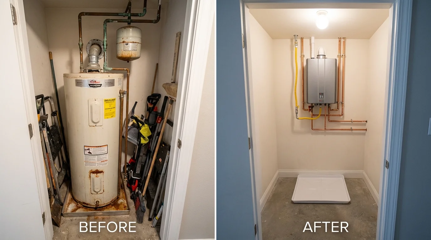 Tank water heater versus wall-mounted tankless unit comparison for Sherburn, MN homeowners