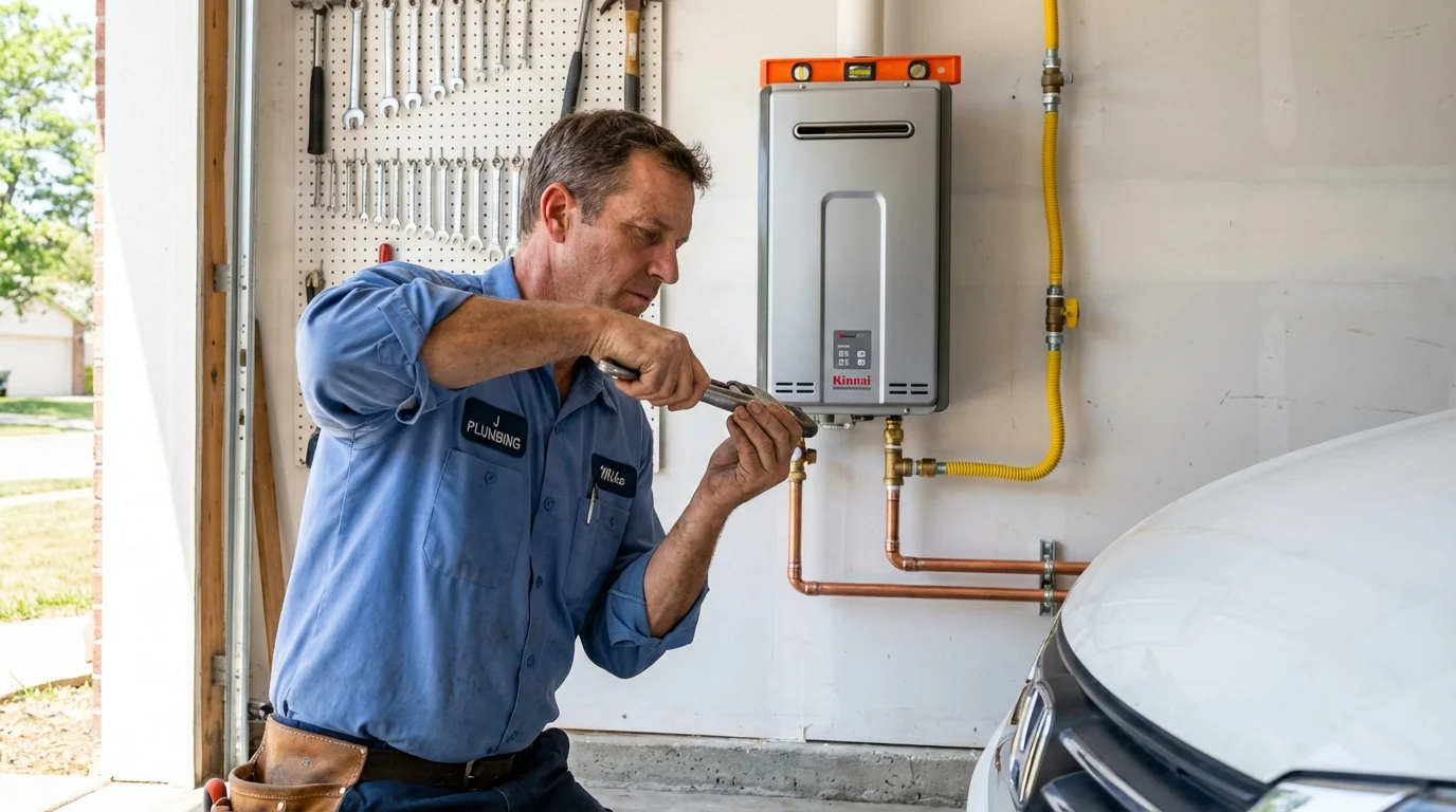 Tankless water heater installation by a Johns Plumbing LLC plumber in Sherburn