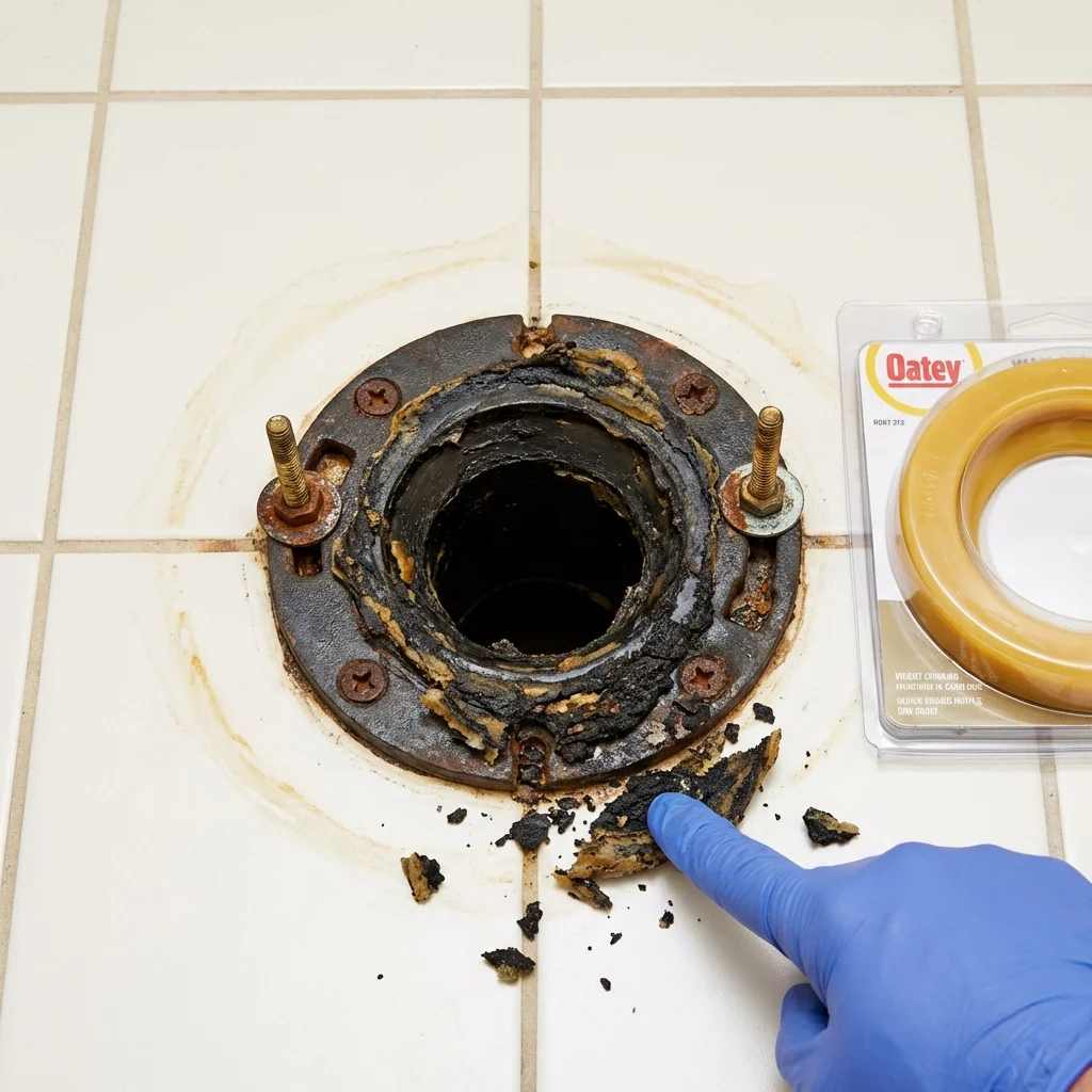 Failed wax ring showing water seepage at the base of a toilet in a Sherburn, MN home