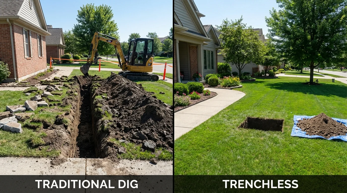 Trenchless sewer repair with minimal yard damage versus traditional excavation in Sherburn, MN